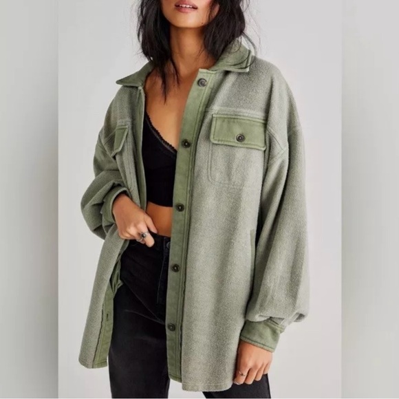 Free People Women’s Ruby Fleece Shirt Jacket, Size XS, Jaded Green - Picture 3 of 16